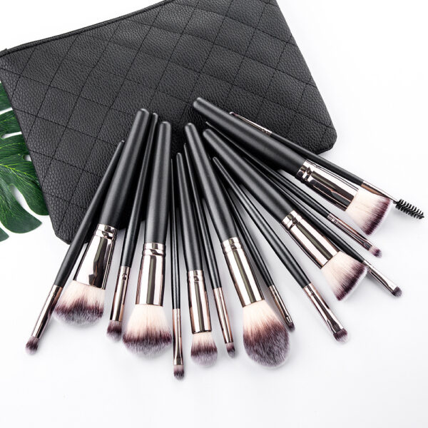 15 Makeup Brushes Set Full Set Matte Black Makeup Tools - Image 3