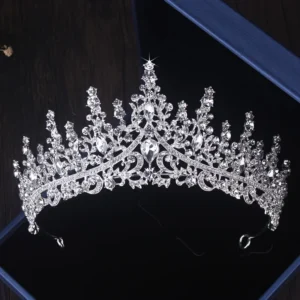 3 Pcs Luxury Silver Color Crystal Water Drop Bridal Jewelry Set Rhinestone Tiara Crown Necklace Earring Set Bridal Wedding Jewel
