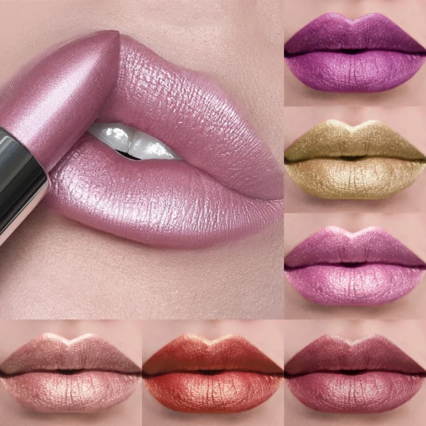 19 Colors Bold & Intense Glitter Shiny Metallic Lipstick Pearlescent Lip Tint,Long Lasting Lip Senior Matte Lip Makeup Gifts for