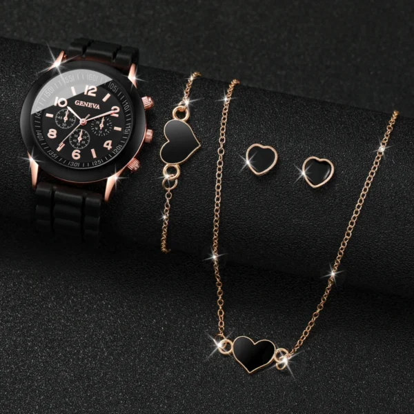 5/6PCS Women Watches Fashion Silicone Band Women Quartz Watches Jewelry Set Reloj Mujer Girls Clock Gift (Without Box) - Image 2