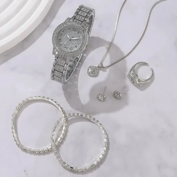 6PCS Women Watch Luxury Elegant Alloy Watch Crystal Wristwatch For Ladies Gift Quartz Watch Alloy Rhinestone Bracelet Montre - Image 4