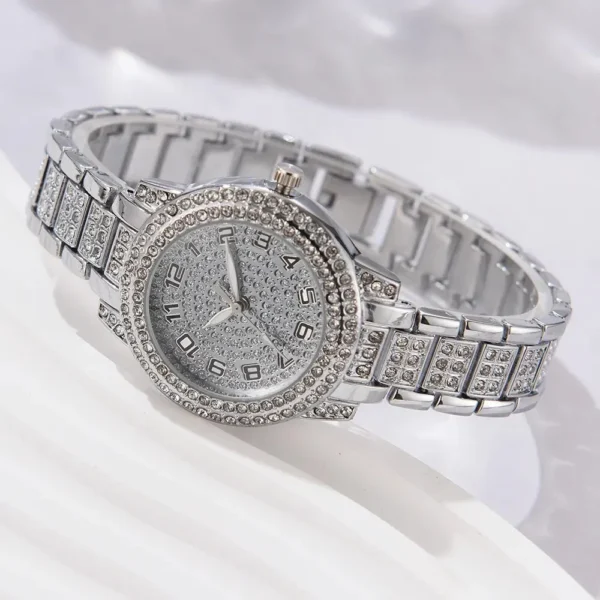 6PCS Women Watch Luxury Elegant Alloy Watch Crystal Wristwatch For Ladies Gift Quartz Watch Alloy Rhinestone Bracelet Montre - Image 5