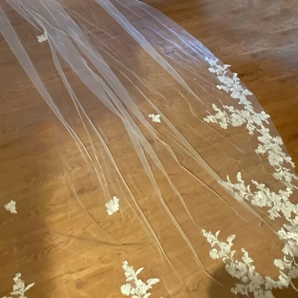 Customized Real Photos Long Lace Appliques Wedding Veil White Ivory Cathedral 1 Layer Bridal Veil 3.5 Meters Bride Veil - Image 3