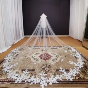 Customized Real Photos Long Lace Appliques Wedding Veil White Ivory Cathedral 1 Layer Bridal Veil 3.5 Meters Bride Veil