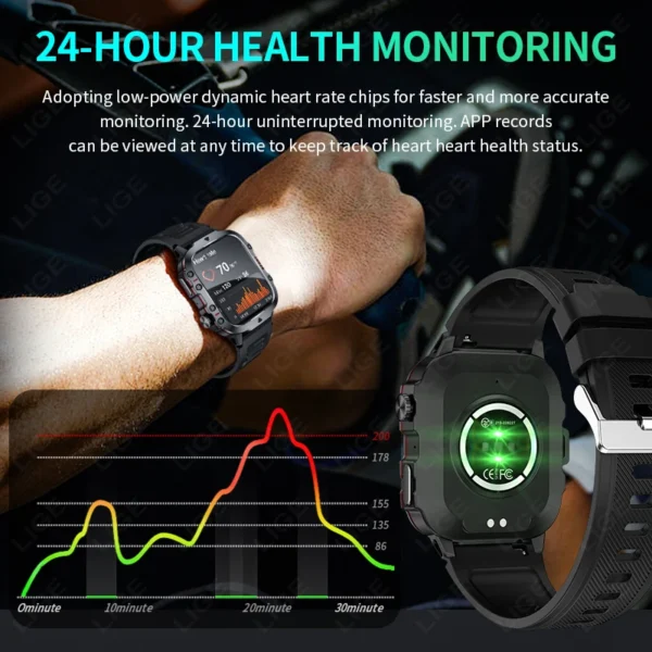 LIGE-  IP68 Waterproof Outdoor Military Men's Smartwatch Bluetooth Call Sport Heart Rate Monitor Smart Watches For Android IOS - Image 4
