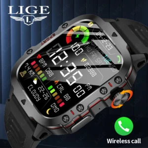 LIGE-  IP68 Waterproof Outdoor Military Men's Smartwatch Bluetooth Call Sport Heart Rate Monitor Smart Watches For Android IOS