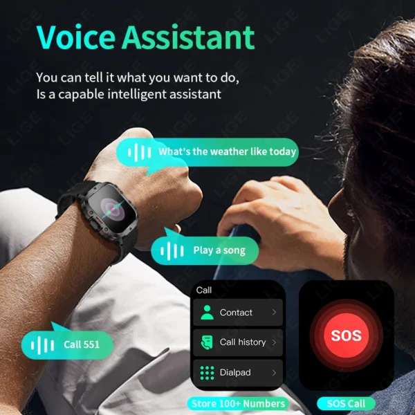 LIGE-  IP68 Waterproof Outdoor Military Men's Smartwatch Bluetooth Call Sport Heart Rate Monitor Smart Watches For Android IOS - Image 6