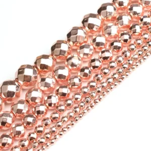 Natural Stone Beads Faceted Rose Gold color Hematite Round Loose Beads For Jewelry Making 15 inches 4/6/8/10mm Diy Jewelry