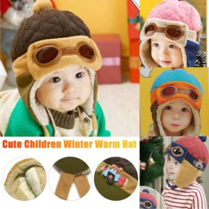Pilot Eyes Children Insulation Hats Soft Plush Kids Winter Warm Caps Adjustable One Size Windproof for Outdoor