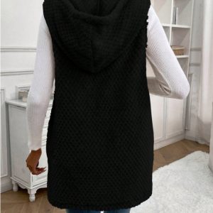 Women's Sleeveless Sherpa Vest Open Front Hooded Fleece Jackets Coat Cardigan