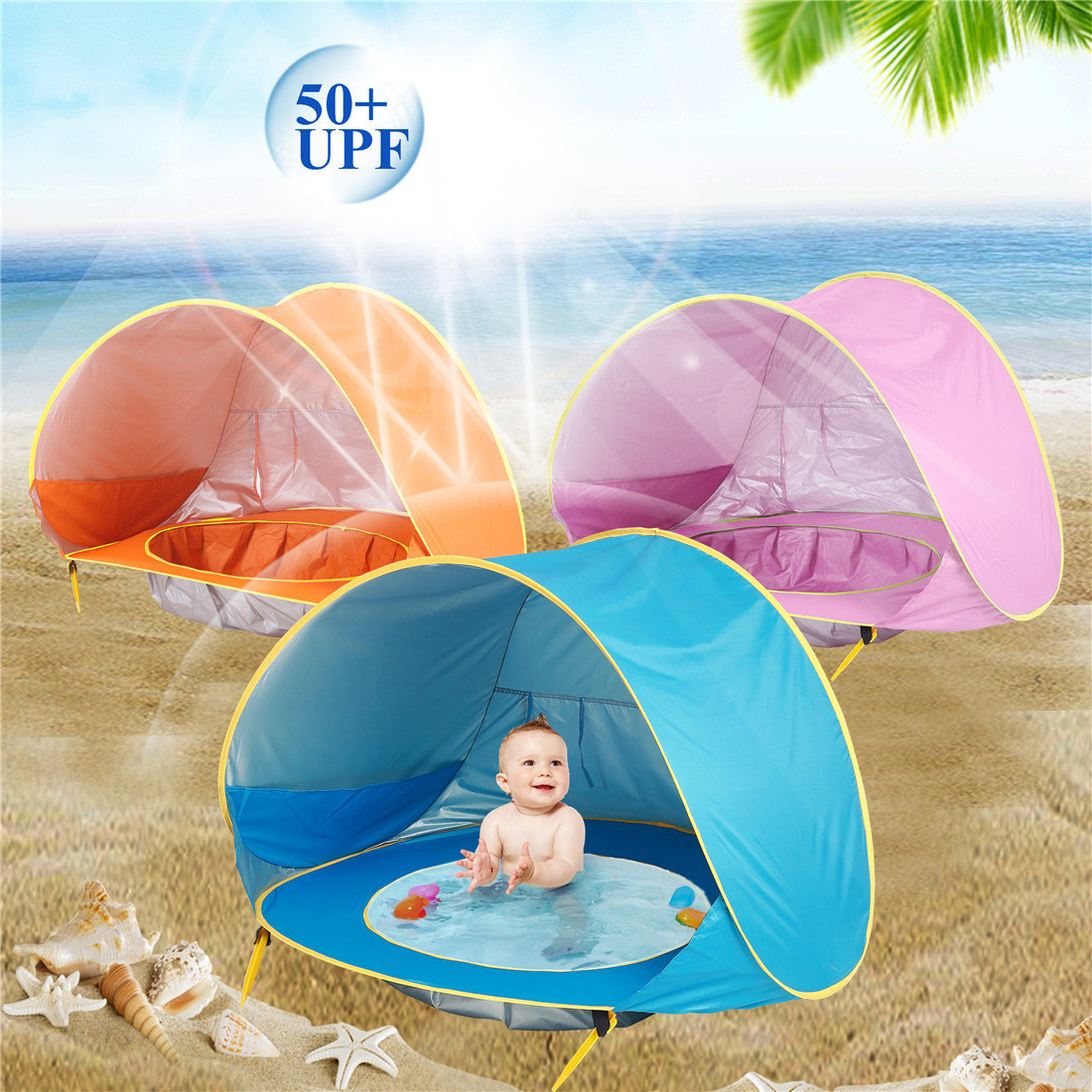 Beach Tent with Pool, Pop Up Sun Shelter for Infant Toddlers, Portable UV Protection Shade with Carry Bag for Outdoor Travel, Camping