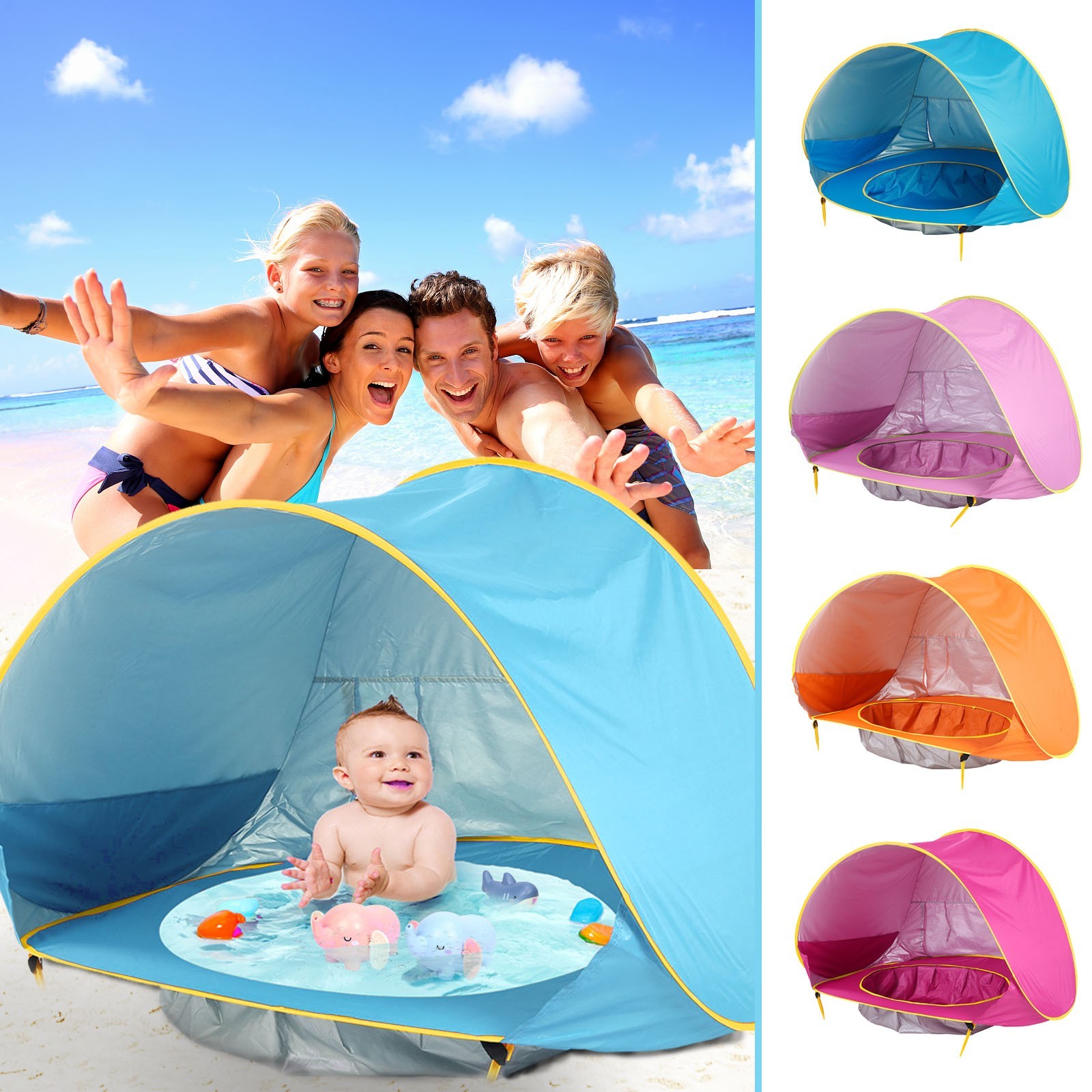 Beach Tent with Pool, Pop Up Sun Shelter for Infant Toddlers, Portable UV Protection Shade with Carry Bag for Outdoor Travel, Camping