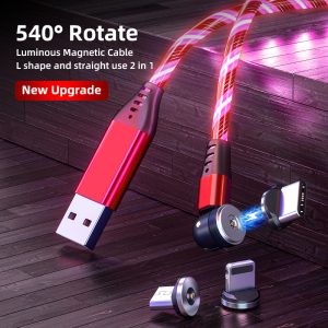 540 Rotate Luminous Magnetic Cable 3A Fast Charging Mobile Phone Charge Cable For LED Micro USB Type C For I Phone Cable