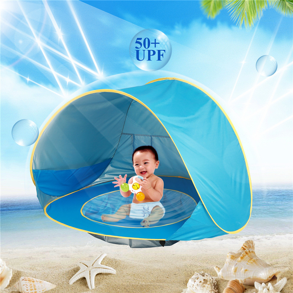 Beach Tent with Pool, Pop Up Sun Shelter for Infant Toddlers, Portable UV Protection Shade with Carry Bag for Outdoor Travel, Camping