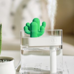 Mini Desk Humidifier with Cactus Landscape Decoration, Colorful Light, Cool Mist, USB Powered. Perfect for Bedroom, Office & Car