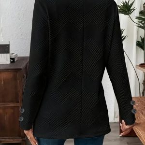 Elegant Plus Size Women'S Casual Knit Polyester Jacket With Double Button Detail And Decorative Pockets
