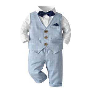 Newborn Baby Gentleman Bow Tie Two-piece Single-breasted Vest Long Sleeve