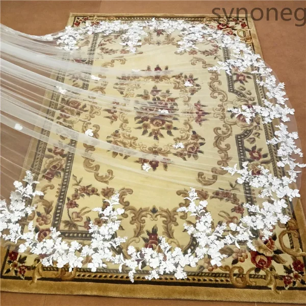 One Layer Cathedral Wedding Veil 3m/4m/5m White Lace Edge Bridal Veil with Comb Ivory Appliqued
