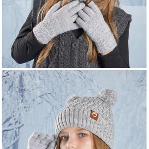 New Children Hats Scarf Gloves Set Cute Bear Colorful Knitted Hat Plus Velvet Warm Hoods Caps for Girls Baby Outdoor Accessories