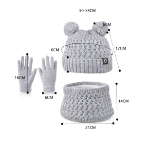 New Children Hats Scarf Gloves Set Cute Bear Colorful Knitted Hat Plus Velvet Warm Hoods Caps for Girls Baby Outdoor Accessories