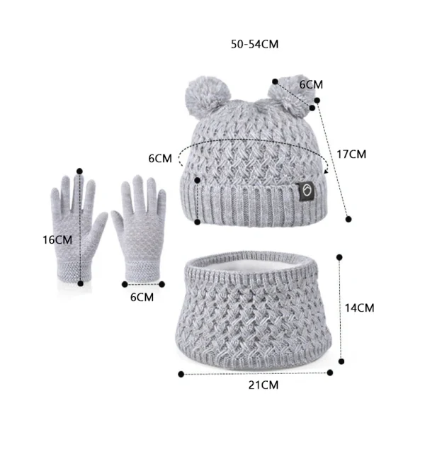 New Children Hats Scarf Gloves Set Cute Bear Colorful Knitted Hat Plus Velvet Warm Hoods Caps for Girls Baby Outdoor Accessories