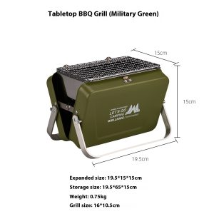 Portable BBQ Charcoal Grill, Folding Stainless Steel Mini Grill for Camping, Hiking, Outdoor Cooking, Small Tabletop Picnics, Backyard, Tailgating, Compact Travel BBQ Carry Bag