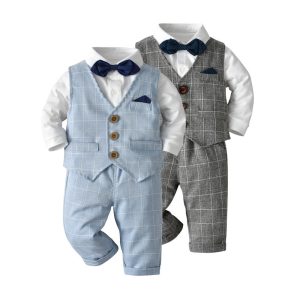 Newborn Baby Gentleman Bow Tie Two-piece Single-breasted Vest Long Sleeve