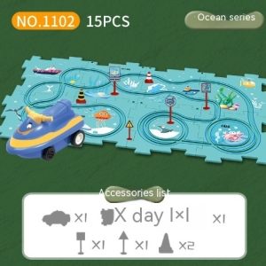 Children Puzzle Electric Railroad Speeder DIY Assembly Electric Car Automatic Rail City Scene Construction Education Toy Gift