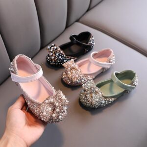 Princess Dress Shoes Glitter ringstones Shoe Flower Low Heels Party Wedding for Toddler Kids