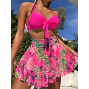 3 Piece Swimsuits for Women Hawaiian Outfits Floral Tropical Bikini & Short Sets Summer Beach Sexy Cover