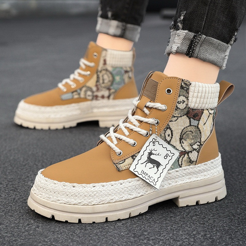 Men's Casual Leather Shoes Ankle Boots Graftti Fashion Shoes Non Slip Breathable waterproof Comfortable for Outdoor