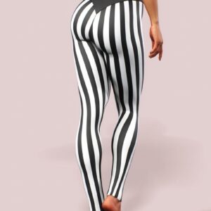 Women Striped Print Breathable Slim Fit Leggings Pants High Waisted