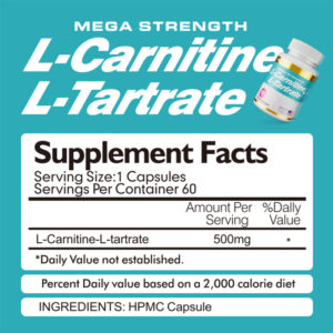 Carnitine Tartrate capsules - Carnitine Supplement - Un-flavored & Gluten Free