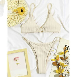 Women Two Piece Triangle Bikini Sets Sexy Adjustable Straps Back Tie Swimsuit Trendy Double-Strap Bathing Suits for Beach