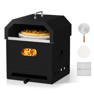 Pizza Oven for Charcoal Grill, Portable Grill Top Pizza Maker with 12 Inch Pizza Stone & Thermometer Compatible