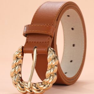 Women’s Leather Belts for Jeans Pants Fashion Ladies Belt with Gold Buckle