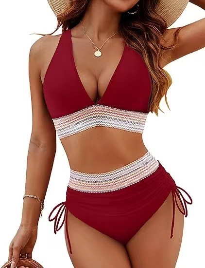 Women's 2 piece adjustable straps Bikini Swimsuits V Neck High Waisted Bathing Suits
