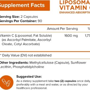 ML Naturals High Potency Liposomal Vitamin C , 180 Vegetable Capsules, High-Potency, Long-Lasting Effect, GMO-Free, Gluten-Free