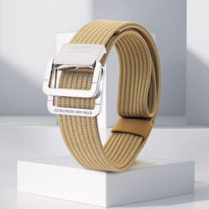 Canvas Belt with Double Ring Buckle, Fabric Web Belt for Women Men Double Ring for Outdoor & Casual Wear