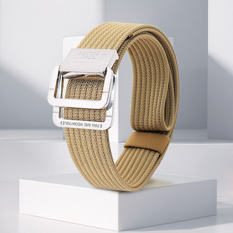 Canvas Belt with Double Ring Buckle, Fabric Web Belt for Women Men Double Ring for Outdoor & Casual Wear