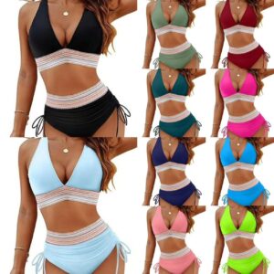 Women's 2 piece adjustable straps Bikini Swimsuits V Neck High Waisted Bathing Suits