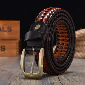 Leather Braided Belts for Men - 1 1/8 Mens Casual Woven Leather Belt for Dress Pants