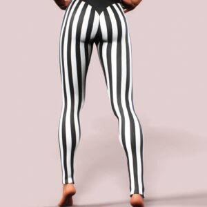 Women Striped Print Breathable Slim Fit Leggings Pants High Waisted