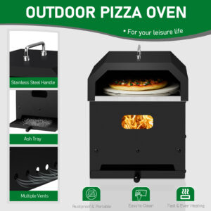 Pizza Oven for Charcoal Grill, Portable Grill Top Pizza Maker with 12 Inch Pizza Stone & Thermometer Compatible