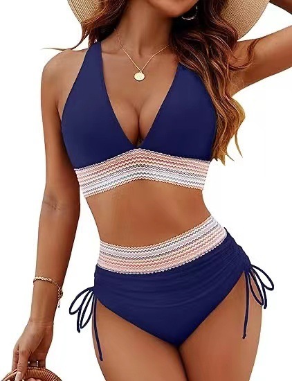 Women's 2 piece adjustable straps Bikini Swimsuits V Neck High Waisted Bathing Suits