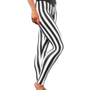 Women Striped Print Breathable Slim Fit Leggings Pants High Waisted
