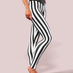 Women Striped Print Breathable Slim Fit Leggings Pants High Waisted