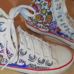 Hand Paint Doodle Art cluster of cute little emojis & designs on Canva Shoes