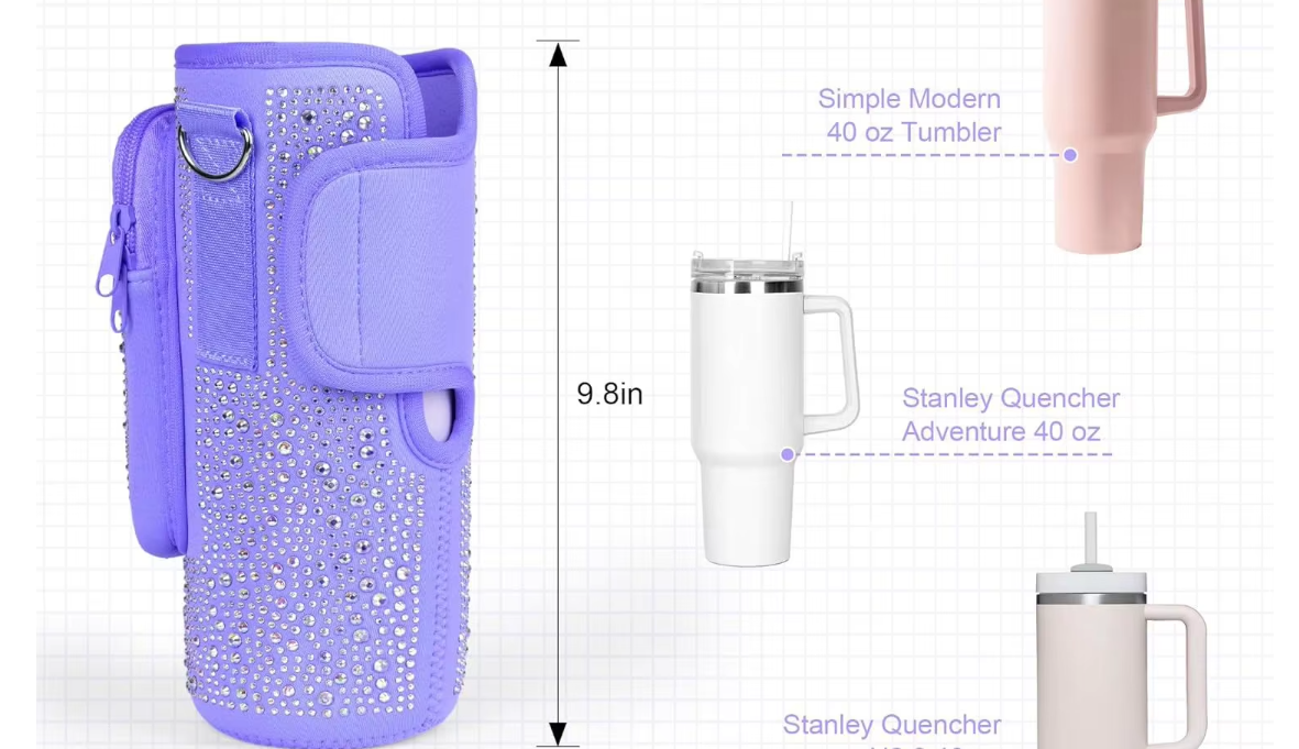 Bling Water Bottle Carrier Bag for Stanley 40oz Tumbler with Adjustable Strap