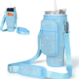 Bling Water Bottle Carrier Bag for Stanley 40oz Tumbler with Adjustable Strap